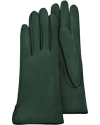 Forzieri Forest Green Calf Leather Gloves Wsilk Lining