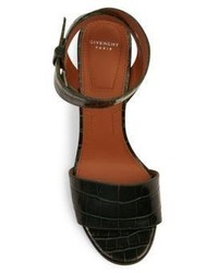 Givenchy Paris Croc Embossed Leather Block Heel Sandals