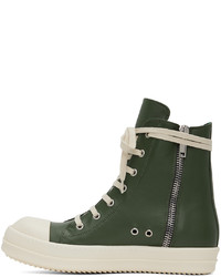 Rick Owens Green Leather High Sneakers