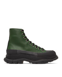 Alexander McQueen Green Leather Tread Slick Boots