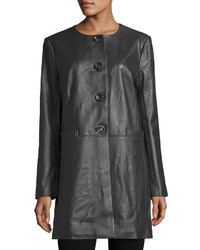 Neiman Marcus Basic Long Leather Jacket
