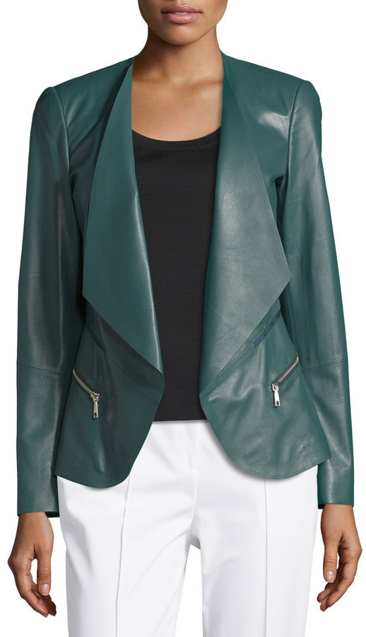 Lafayette 148 New York Becca Leather Flyaway Jacket Hemlock, $715 ...