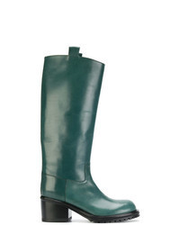 Dark Green Leather Knee High Boots