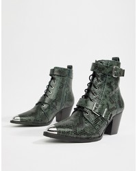 ASOS DESIGN Rhythmic Premium Leather Western Lace Up Boots In Snake