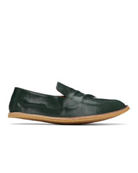 Dries Van Noten Green Crinkled Leather Loafers