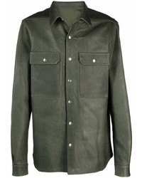 Dark Green Leather Long Sleeve Shirt