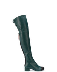 Dark Green Leather Over The Knee Boots