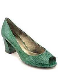 daniblack Gemini Green Open Toe Leather Pumps Heels Shoes