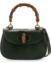 Gucci Bamboo Classic Small Crocodile Bag Emerald Green
