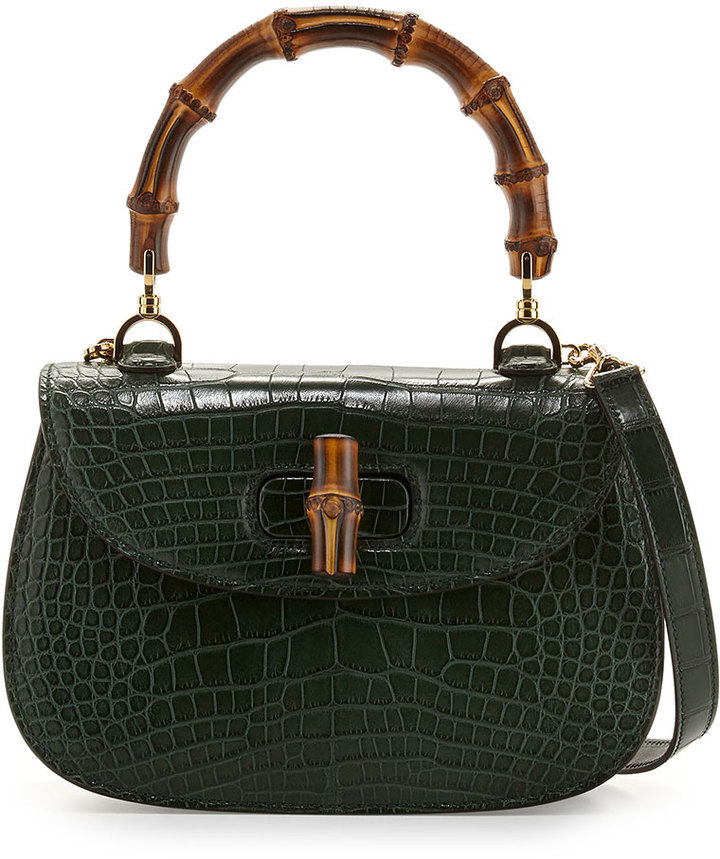 Gucci Bamboo Classic Small Crocodile Bag Emerald Green 24 000