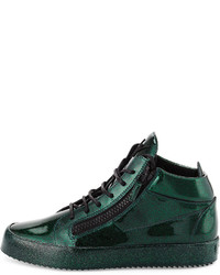 Giuseppe Zanotti Glitter Leather Mid Top Sneaker Green