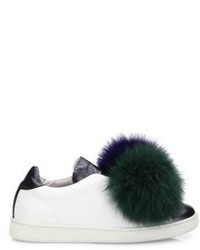 Joshua Sanders Leather Fox Fur Pompom Sneakers