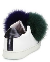 Joshua Sanders Leather Fox Fur Pompom Sneakers