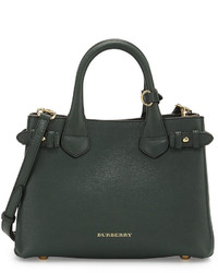 Burberry Banner Small House Check Derby Tote Bag Dark Bottle Green