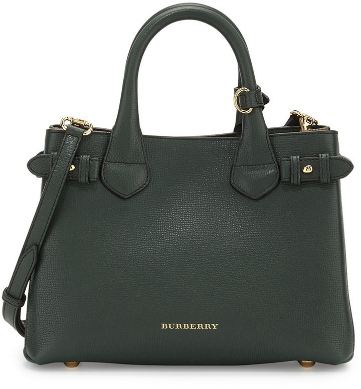 BURBERRY Derby Calfskin House Check Small Banner Tote Black