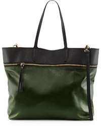 Neiman Marcus Made In Italy Smith Colorblock Leather Tote Bag Forest Greenblack