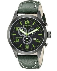 Invicta 18497 I Force Black Ion Plated Stainless Steel Watch With Green Leather Band