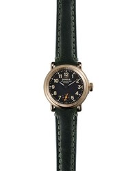 Shinola The Runwell 40mm Black Face Green Leather Watch