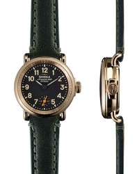 Shinola The Runwell 40mm Black Face Green Leather Watch