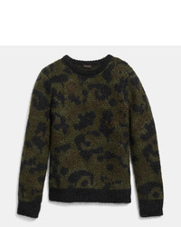 Dark Green Leopard Crew-neck Sweater