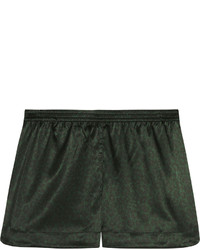 Dark Green Leopard Silk Shorts