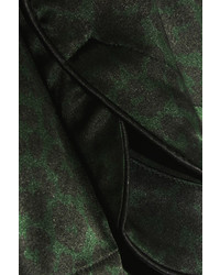 Stella McCartney Ellie Leaping Leopard Print Stretch Silk Pajama Shorts Dark Green