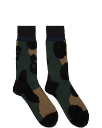 Sacai Green And Black Leopard Socks