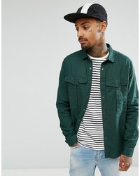 ASOS DESIGN Linen Mix Overshirt With Poppers In Bottle Green