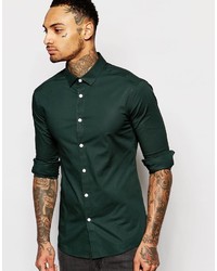 Asos Skinny Fit Shirt In Khaki With Long Sleeves