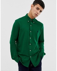 Long-sleeved polo shirt in emerald green