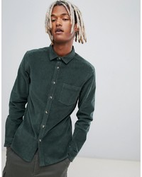ASOS DESIGN Slim Fit Stretch Cord Shirt In Green