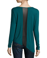 Dex Asymmetric Mesh Inset Draped Top Alpine Green