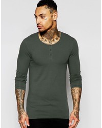 Asos Brand Extreme Muscle Long Sleeve T Shirt With Grandad Neck