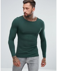 ASOS DESIGN Extreme Muscle Fit Long Sleeve T Shirt With Boat Neck In Green Highland