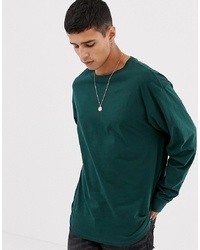 New Look Long Sleeve Cuff T Shirt In Dark Green