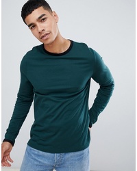 ASOS DESIGN Long Sleeve T Shirt With Contrast Ringer In Green