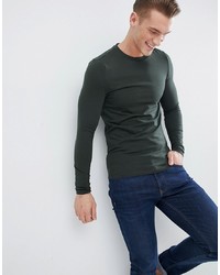 ASOS DESIGN Muscle Fit Long Sleeve T Shirt With Crew Neck In Green
