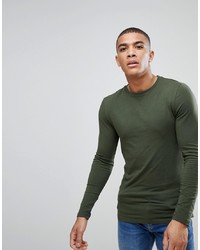 ASOS DESIGN Muscle Fit T Shirt With Long Sleeves In Green