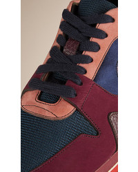 Burberry The Field Sneaker In Colour Block Leather And Mesh