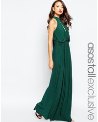 Asos Tall Halter Plunge Maxi Dress With Embellished Waist