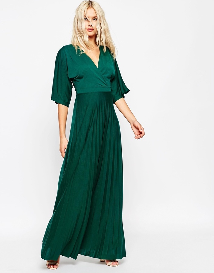Asos Collection Maxi Dress With Pleated Hem And Kimono Sleeve, $46 ...