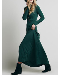 Dark Green Long Sleeve Backless Rockabilly Peasant Maxi Dress