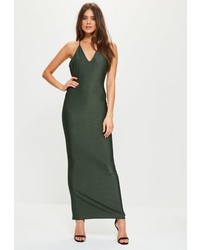Missguided Green Slinky Cowl Back Strappy Maxi Dress