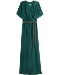 dark green satin wrap dress