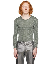 Dark Green Mesh Long Sleeve T-Shirt