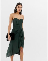 ASOS DESIGN Structured Bandeau Midi Dress With Drape Front