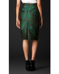 Burberry Silk Blend Trellis Jacquard Pencil Skirt
