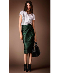 Burberry Silk Blend Trellis Jacquard Pencil Skirt