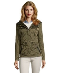 Laundry by Shelli Segal Military Green Water Resistant Hooded Zip Front Jacket