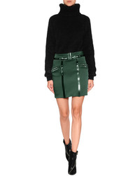 Anthony Vaccarello Embellished Mini Skirt With Leather Trim In Green